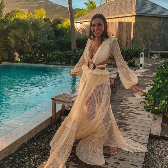 Patbo Long Sleeve Fringe Beach Dress In 